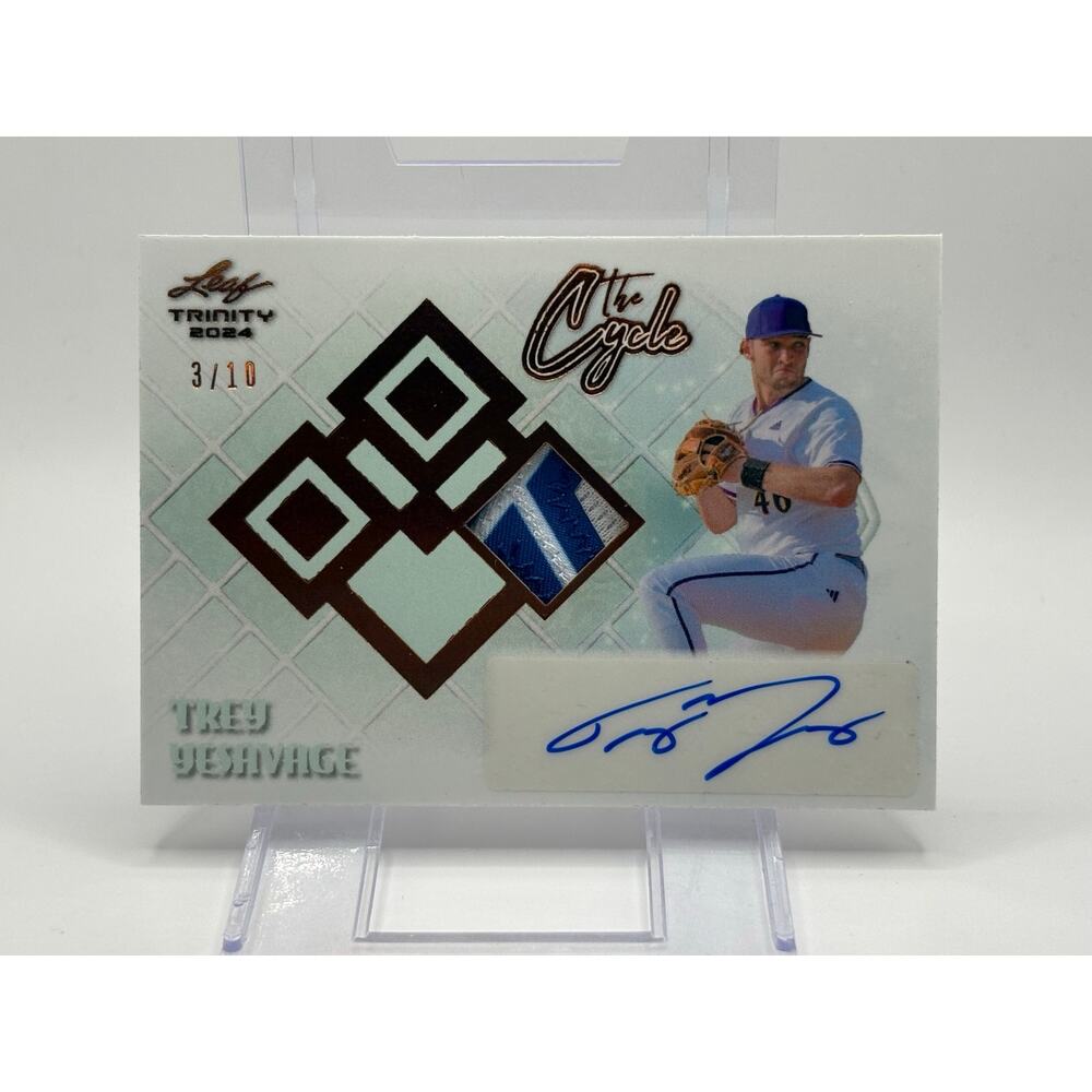 2024 Leaf Trinity Trey Yesavage The Cycle Jersey Patch Auto 3/10 SP Blue Jays